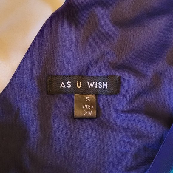 ❣️HP❣️ As You Wish halter back buckle 3/4 Sleeve A Line chevron blue dress S - Picture 4 of 5